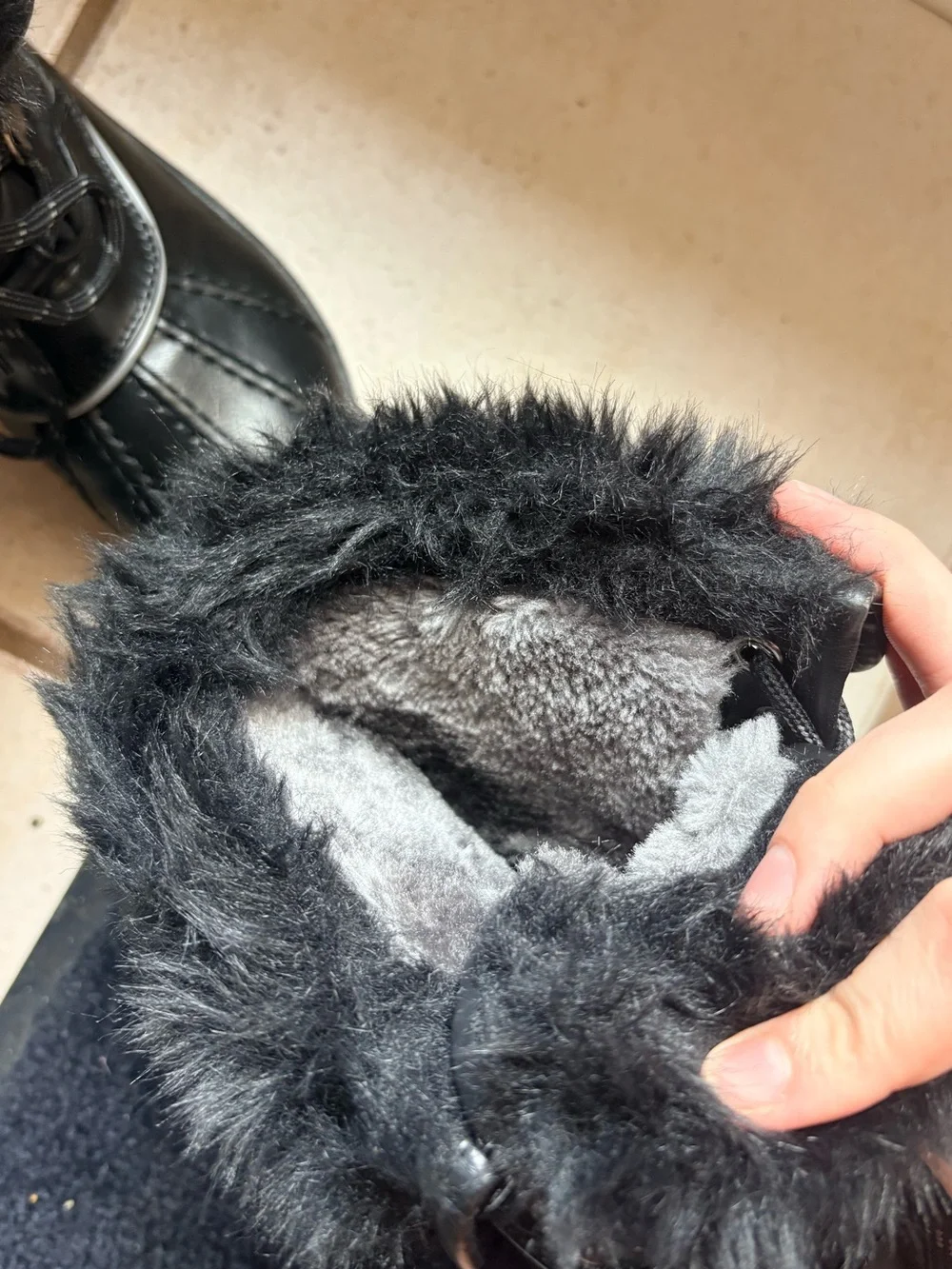 Black Faux Fur Lace-Up Winter Boots